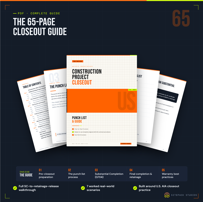 Preview spread of the US Construction Closeout Guide